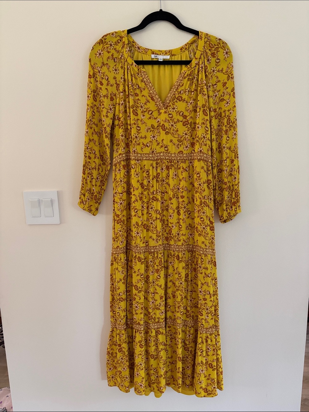 DR2 Mustard Yellow Floral Tiered Maxi Dress